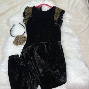 Jessica Simpson velvet romper with gold detail and 2 hair accessories